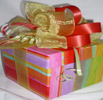 An Afternoon Snack gift box with a ribbon and bow.